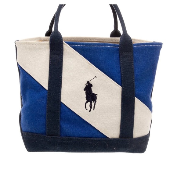Polo Ralph Lauren Handbags - Polo by Ralph Lauren Blue and Cream Duffel Bag